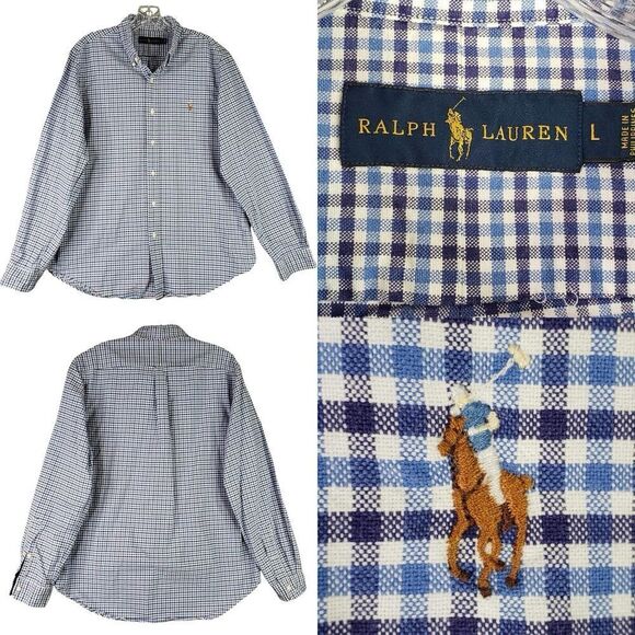Polo Ralph Lauren Shirt Oxford Men's Large L Blue Plaid LS Button Down Cotton - Picture 1 of 10